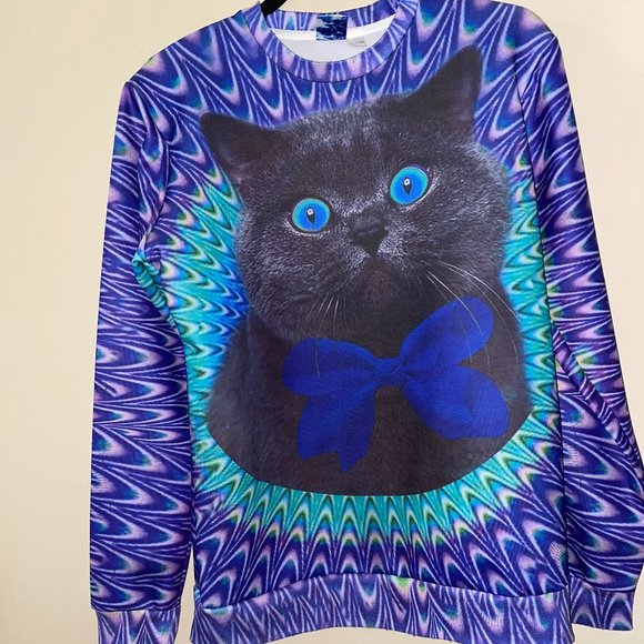 PSYCHEDILLIC CAT LONG SLEEVE TEE SHIRT - Picture 1 of 4